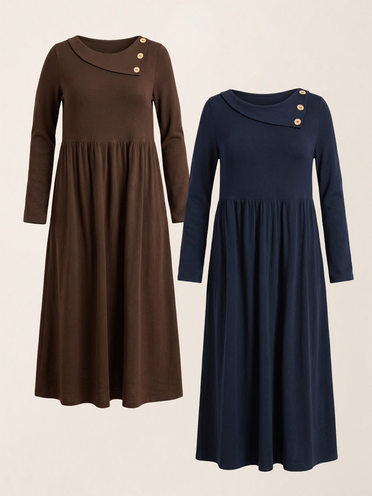 Wool Layered Neck Pleated Midi Dress BILLIE
