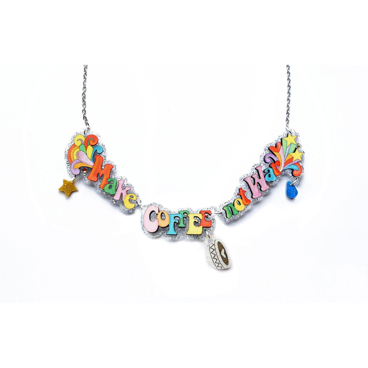 Make Coffee Not War Necklace by Laliblue – Retro Statement Necklace Vintage Inspired