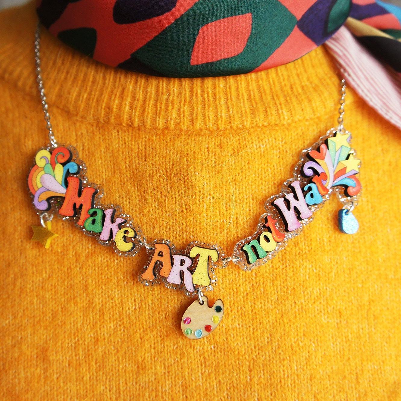 Make Love Not War Necklace by Laliblue – Retro Statement Necklace Vintage Inspired