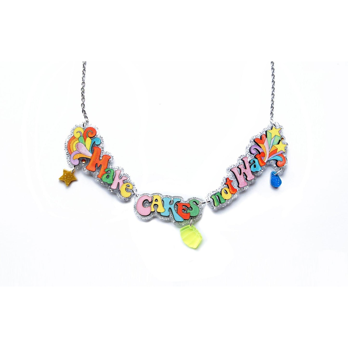 Make Tea Not War Necklace by Laliblue – Retro Statement Necklace Vintage Inspired