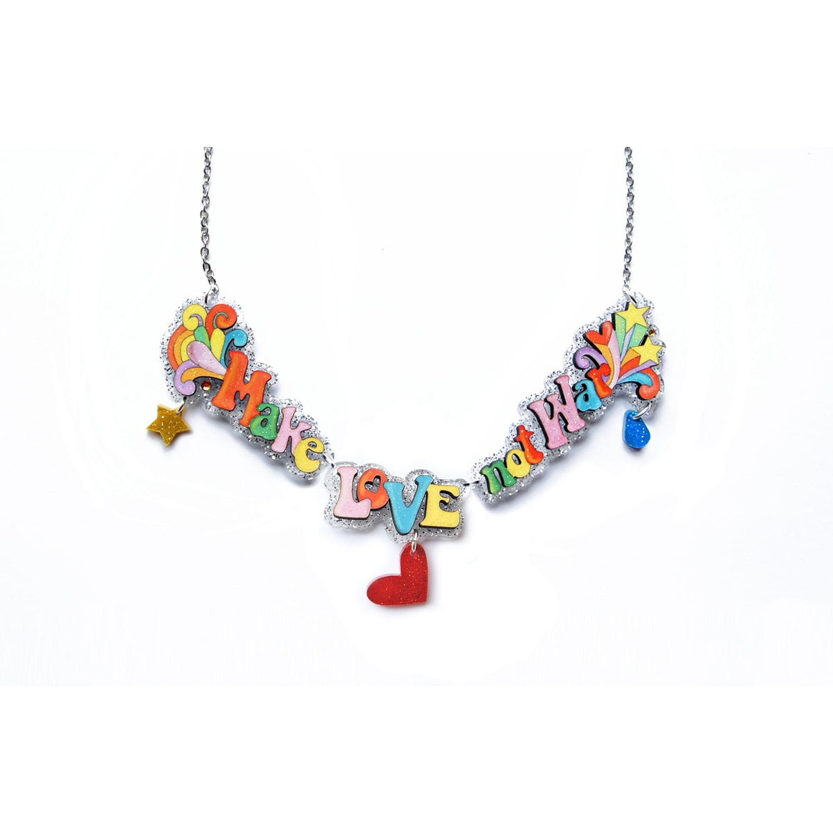 Make Tea Not War Necklace by Laliblue – Retro Statement Necklace Vintage Inspired