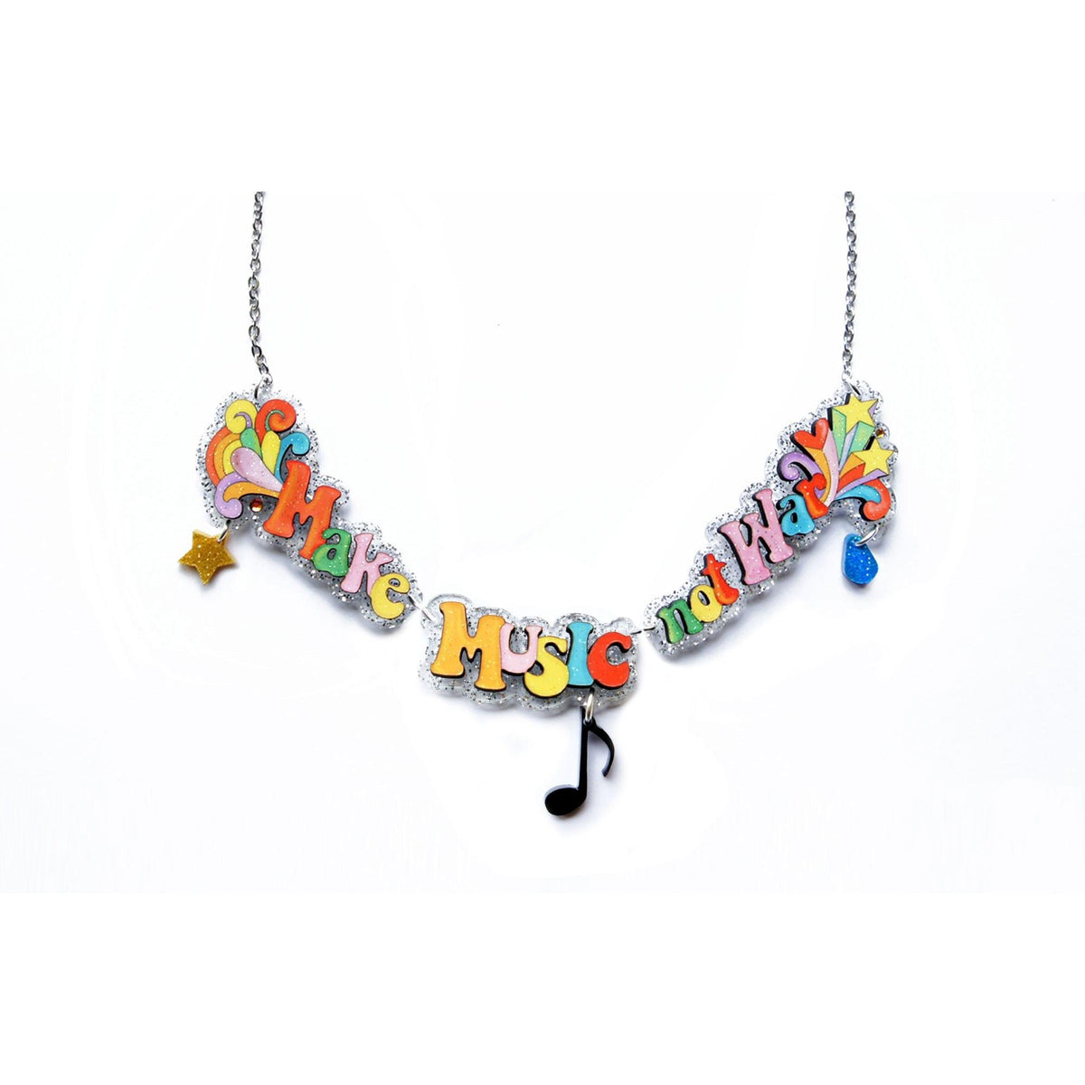Make Tea Not War Necklace by Laliblue – Retro Statement Necklace Vintage Inspired