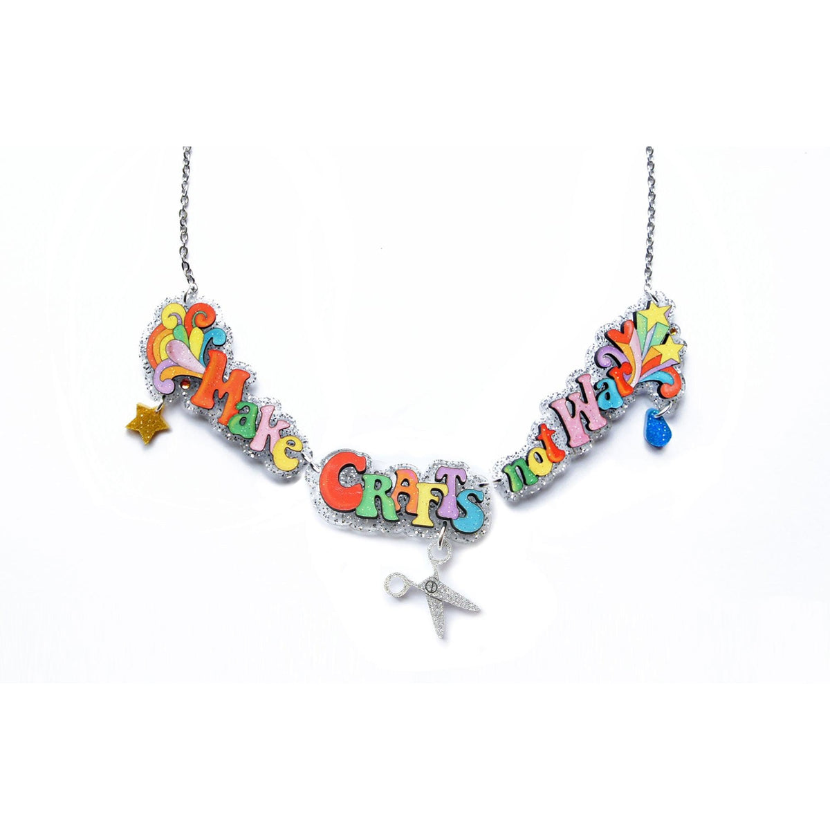 Make Tea Not War Necklace by Laliblue – Retro Statement Necklace Vintage Inspired
