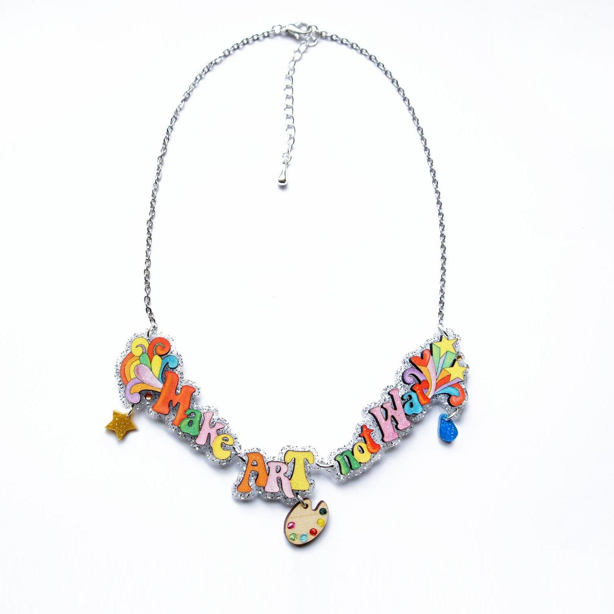 Make Tea Not War Necklace by Laliblue – Retro Statement Necklace Vintage Inspired