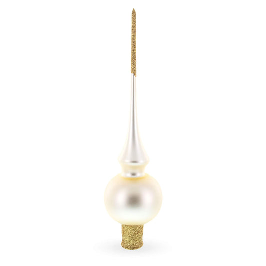 Matte Beige with Sparkling Top Glass Christmas Tree Topper 11 Inches