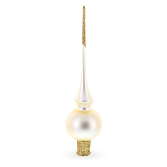 Matte Beige with Sparkling Top Glass Christmas Tree Topper 11 Inches