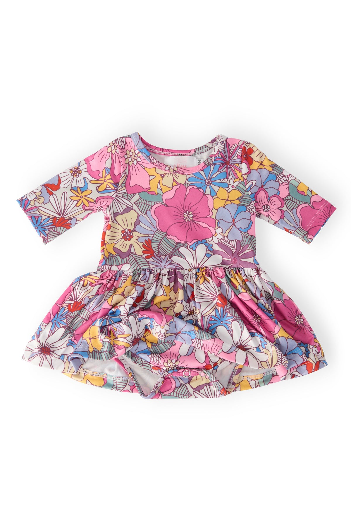 a pink and yellow dress with flowers on it