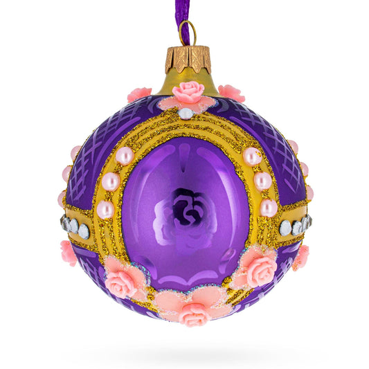 Milan Designer Luxury Earrings on Purple Glass Ball Christmas Ornament 3.25 Inches