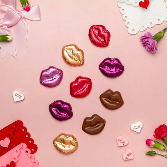 a group of chocolate lips and flowers