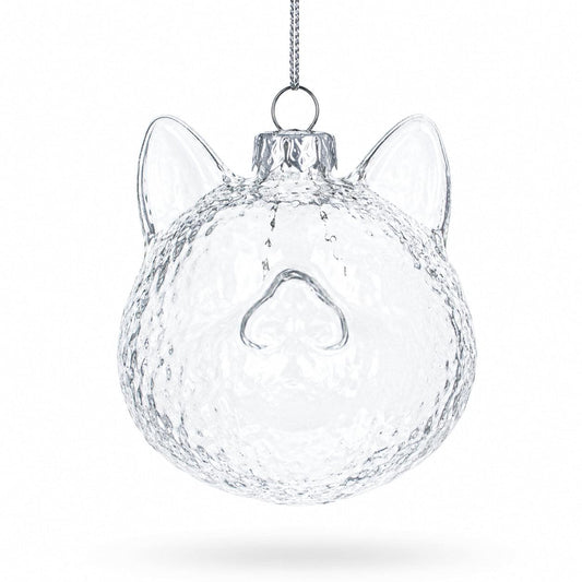 Mini Cat Head Clear Glass Christmas Ornament