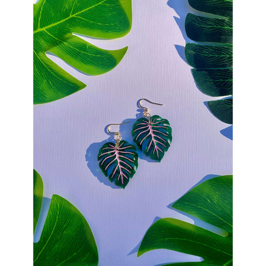 Mini Monstera Leaf Acrylic Earrings