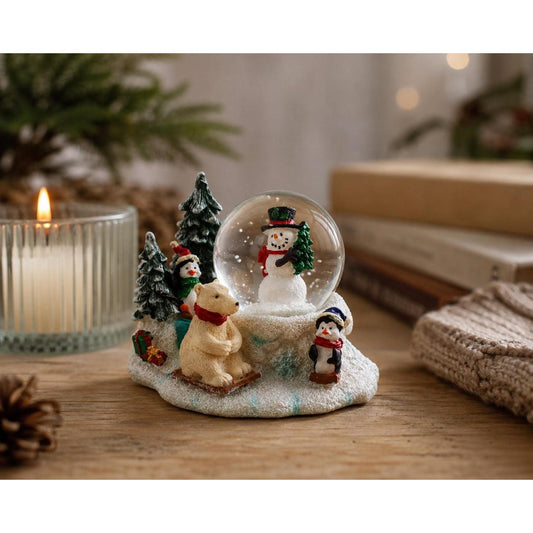 Mini Winter Scene with Polar Bear and Penguins Water Globe