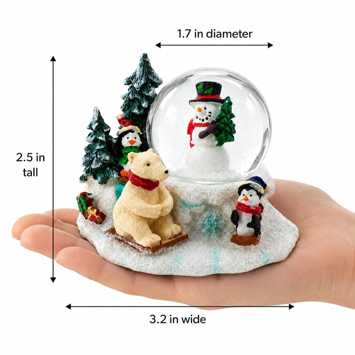 Mini Winter Scene with Polar Bear and Penguins Water Globe