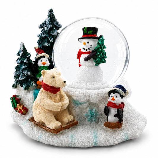 Mini Winter Scene with Polar Bear and Penguins Water Globe