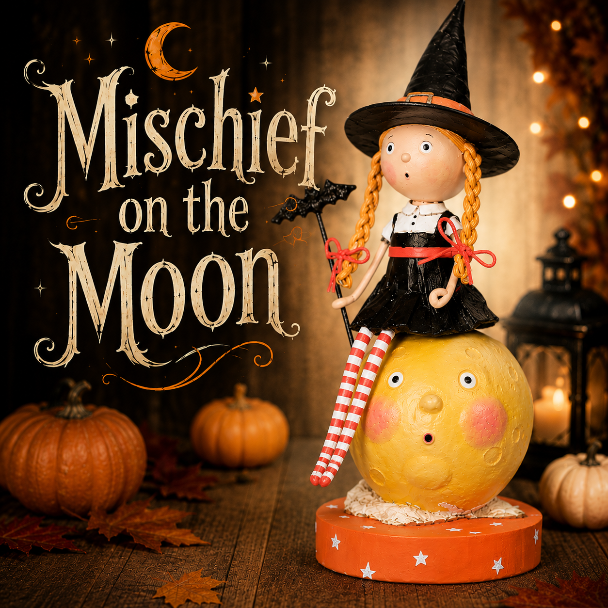Mischief on the Moon Halloween Figurine by Lori Mitchell — 7-Inch Folk Art Collectible