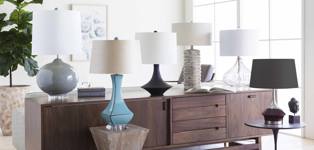 a table lamp with lampshades on it