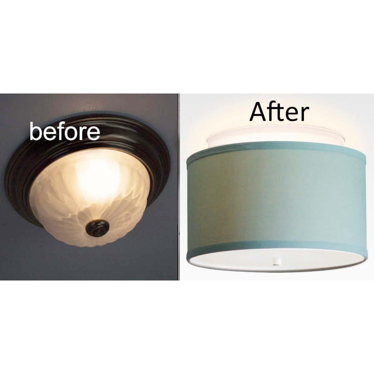 Moderne Flush Mount Conversion Kit 14"w Island Paradise Blue Drum Lampshade
