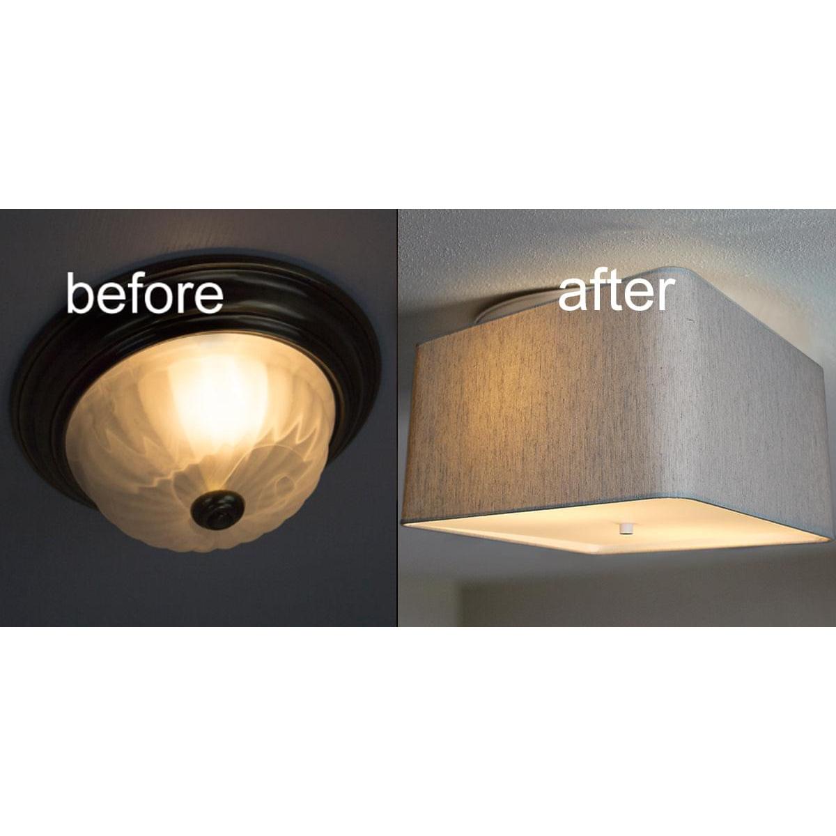 Moderne Flush Mount Conversion Kit 14"w Rounded Corner Square Oatmeal Drum Shade
