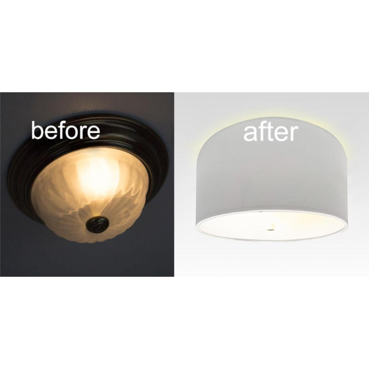 Moderne Flush Mount Conversion Kit 14"w White Hardback Drum Lampshade