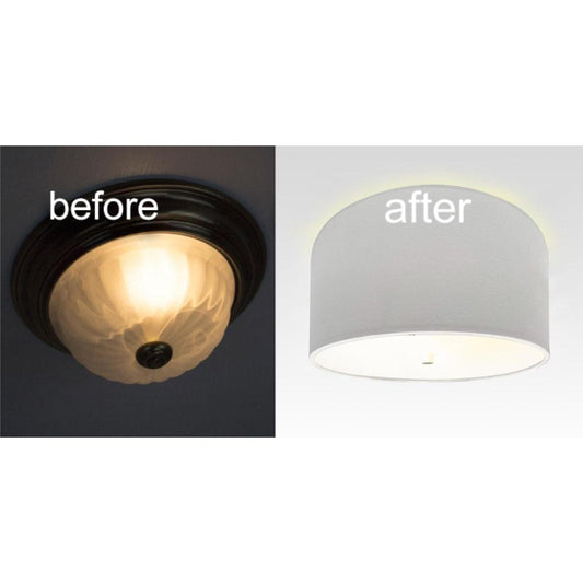 Moderne Flush Mount Conversion Kit 14"w White Hardback Drum Lampshade