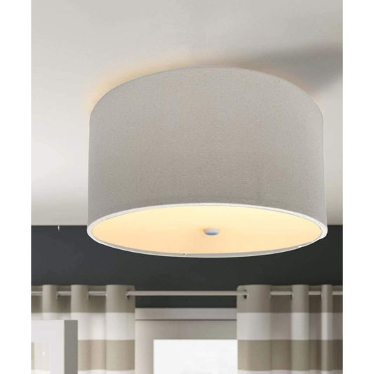 Moderne Flush Mount Conversion Kit 16"w Light Oatmeal Linen Drum Lampshade
