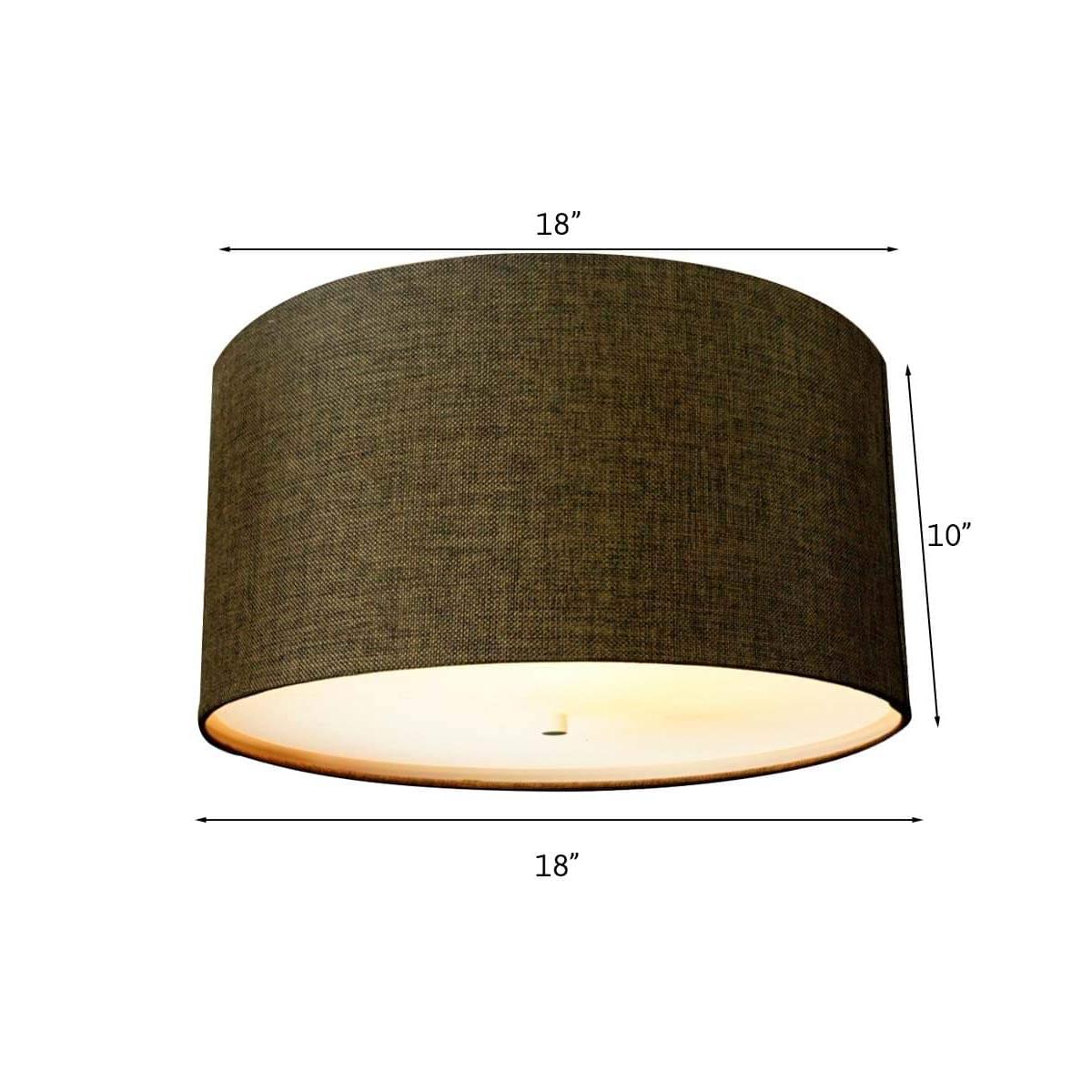 Moderne Flush Mount Conversion Kit 18"w Chocolate Burlap Shallow Drum Lampshade