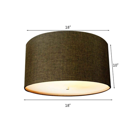 Moderne Flush Mount Conversion Kit 18"w Chocolate Burlap Shallow Drum Lampshade