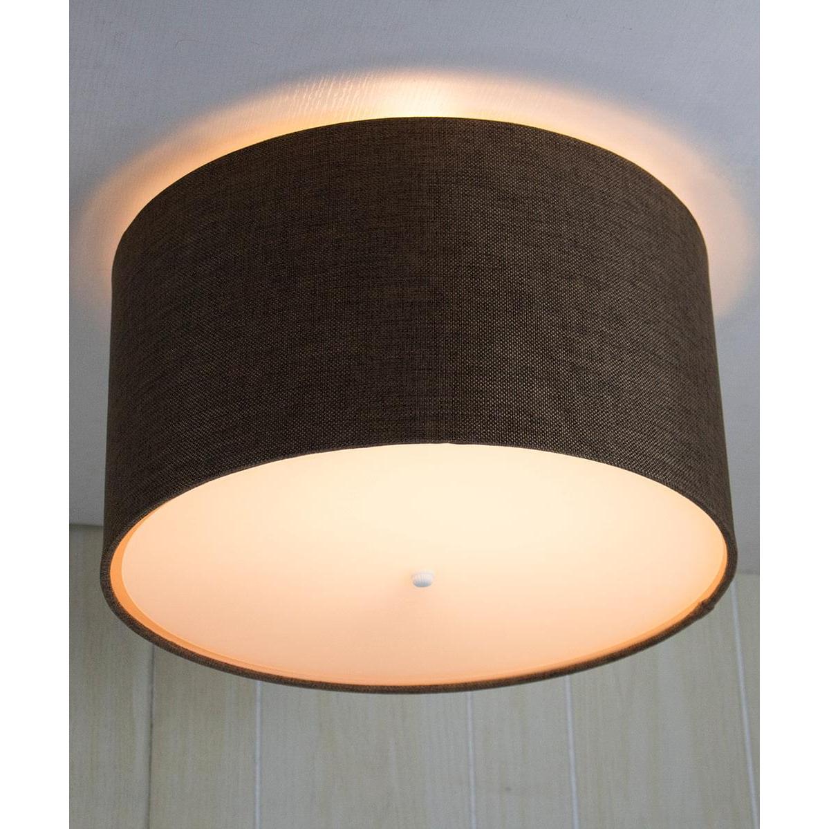 Moderne Flush Mount Conversion Kit 18"w Chocolate Burlap Shallow Drum Lampshade
