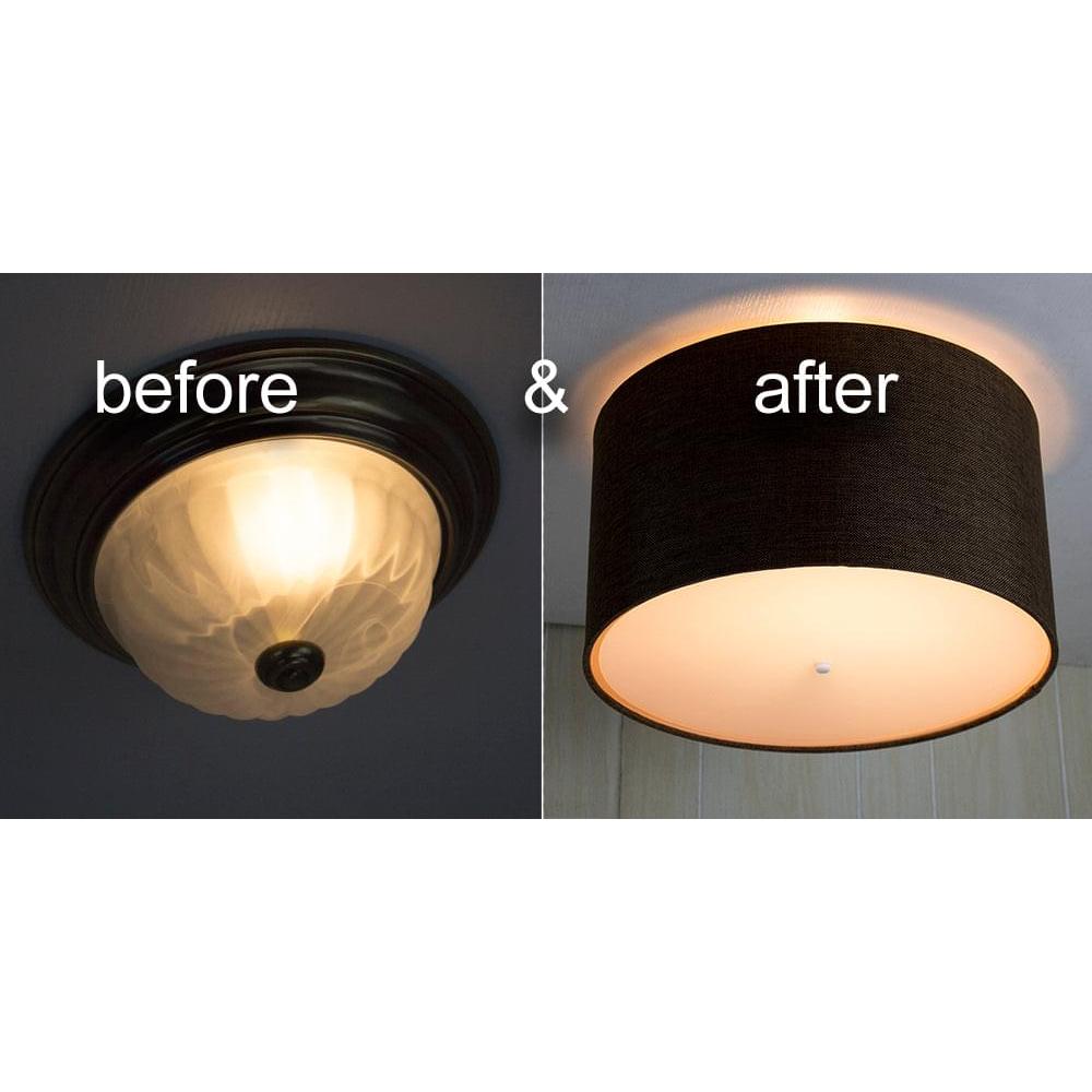 Moderne Flush Mount Conversion Kit 18"w Chocolate Burlap Shallow Drum Lampshade
