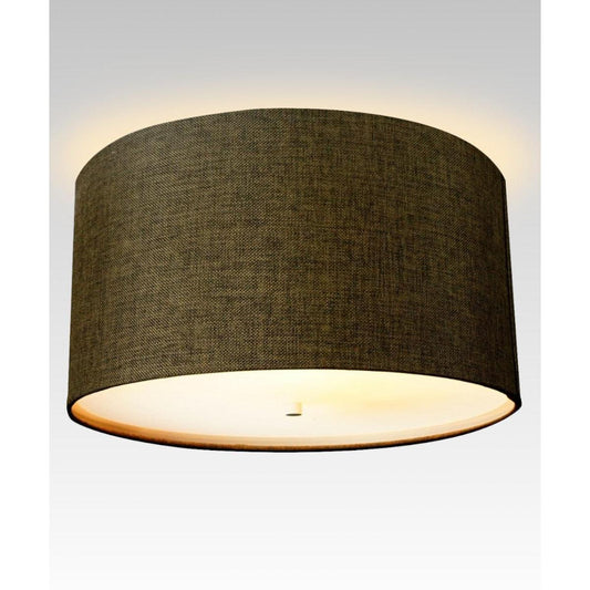 Moderne Flush Mount Conversion Kit 18"w Chocolate Burlap Shallow Drum Lampshade