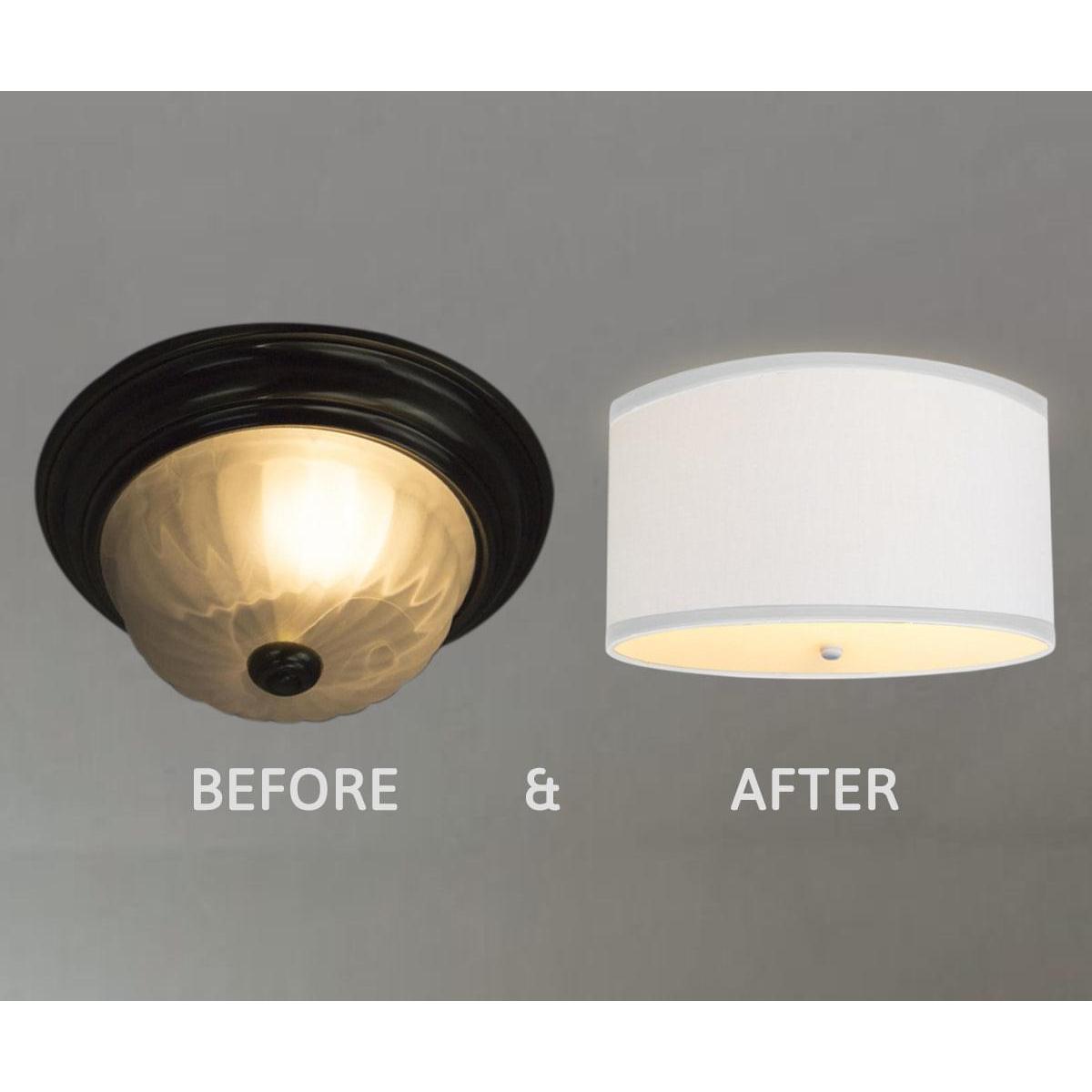 Moderne Flush Mount Conversion Kit 18"w White Linen  Shallow Drum Lampshade