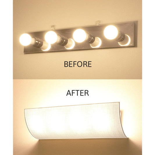 Moderne Vanity Light Cover Conversion Kit, 20"W White Textured Fabric Shade - DIY Upgrades Hollywood Lights (No Wiring)