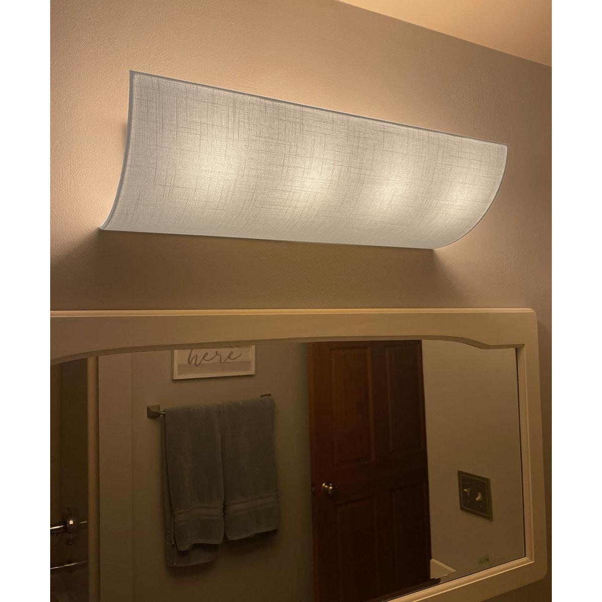 Moderne Vanity Light Cover Conversion Kit, 32"W White Textured Fabric Shade - DIY Upgrades Hollywood Lights (No Wiring)