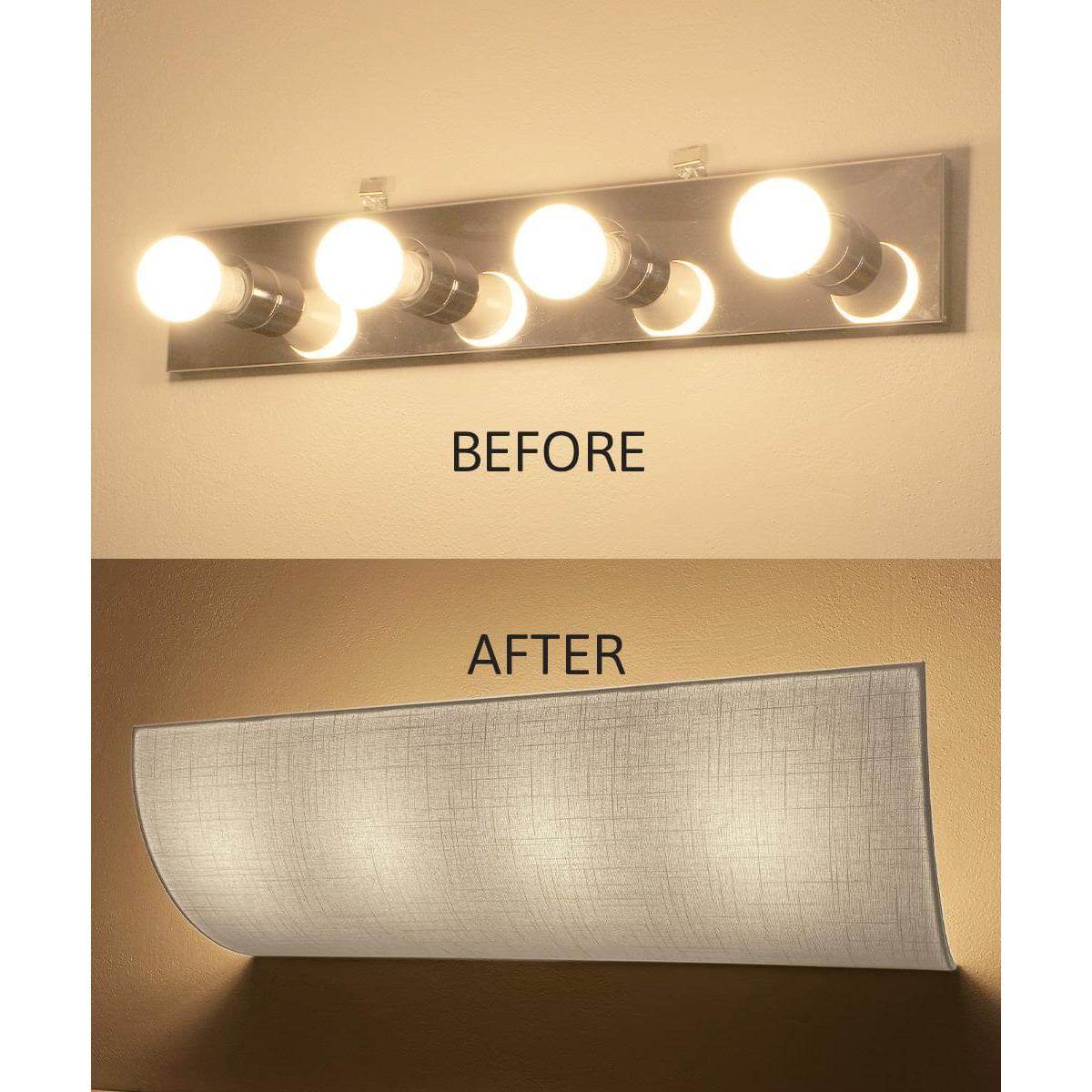 Moderne Vanity Light Cover Refresh Kit, 26"W White Textured Fabric Shade - DIY Upgrades Hollywood Lights (No Wiring)