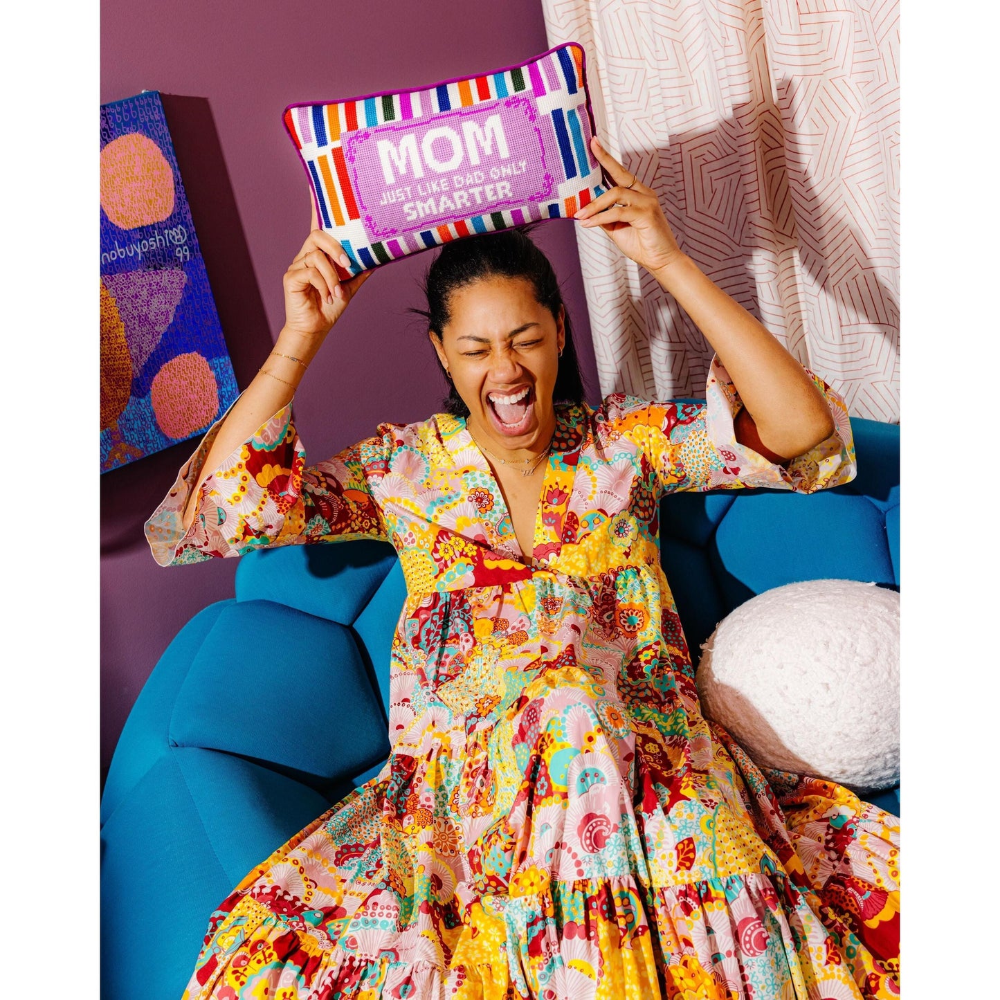 Mom Rules Needlepoint Pillow