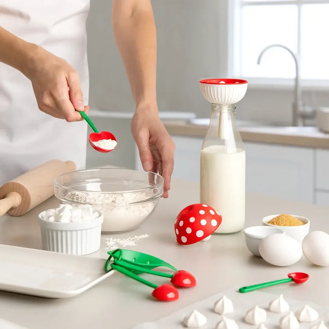 a person pouring flour into a bowl