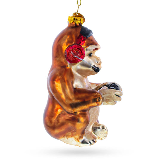 Monkey Video Gamer Glass Christmas Ornament