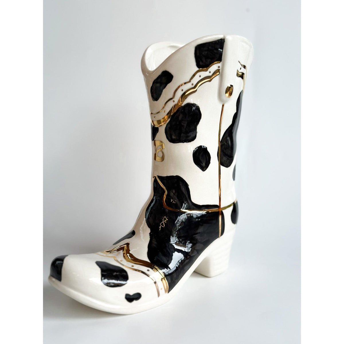 Monogrammed Cow Print Cowboy Boot Vase