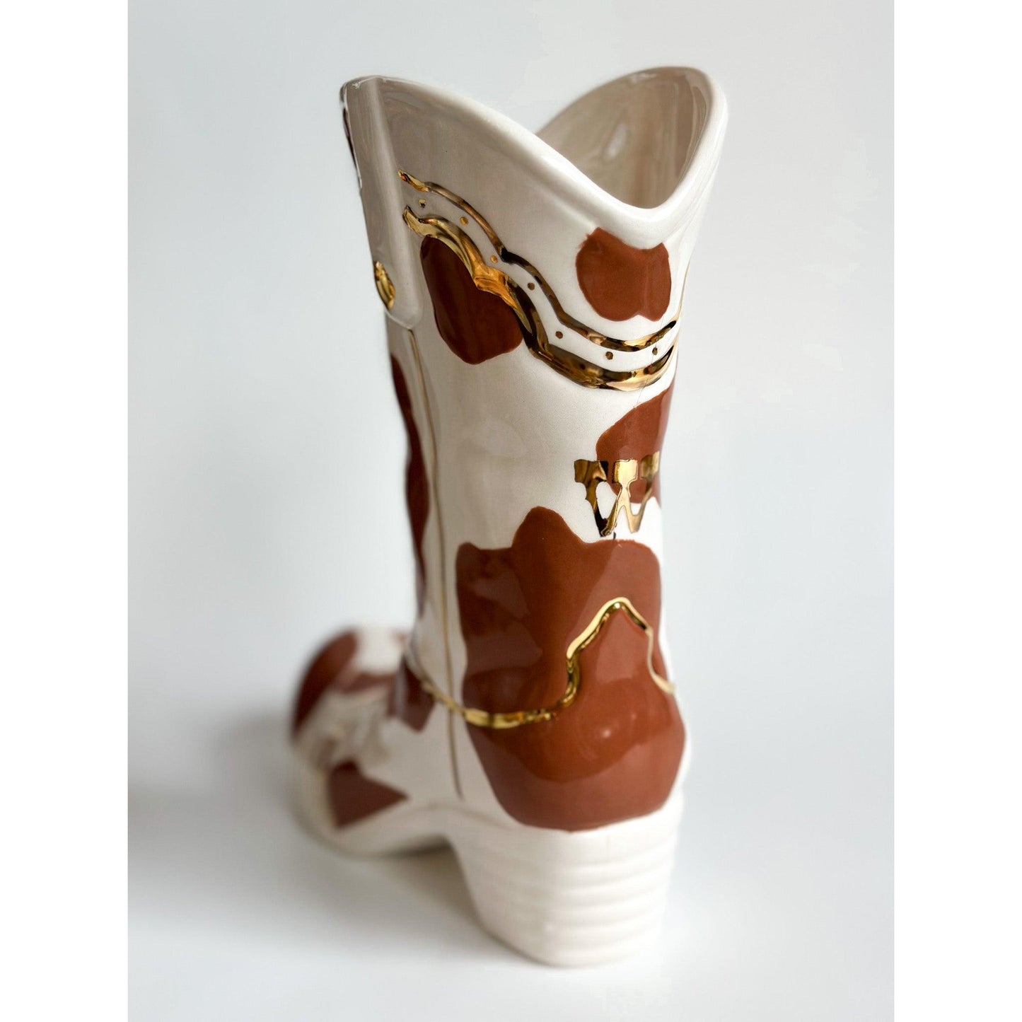 Monogrammed Cow Print Cowboy Boot Vase