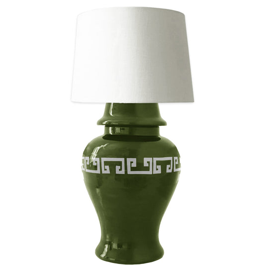Moss Green Greek Key Ginger Jar Lamp