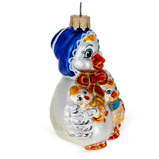 Mother Goose with Ducklings Glass Christmas Ornament