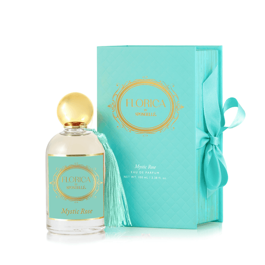 a bottle of perfume next to a box