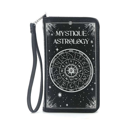 a black wallet with a white design on it