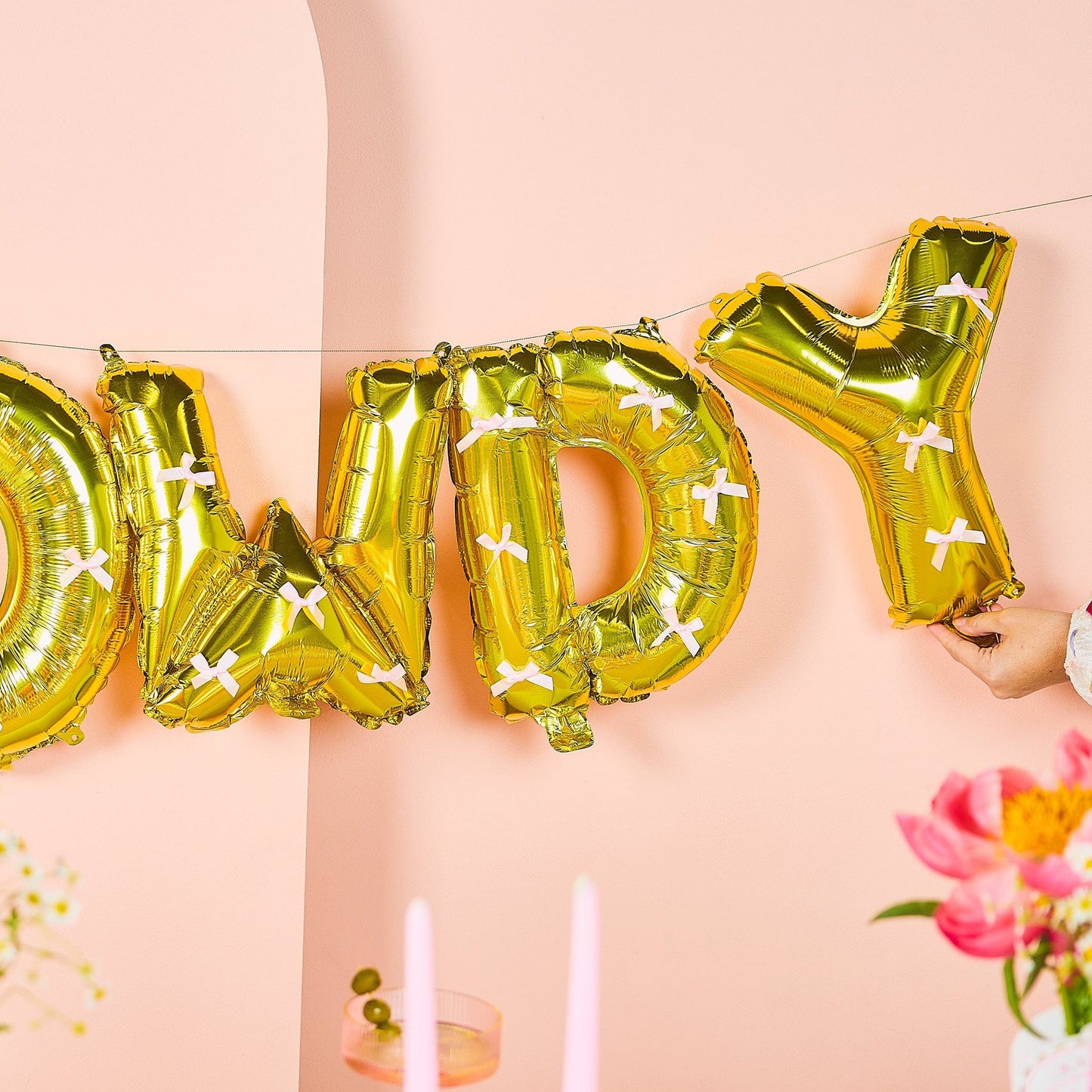 Howdy Darling Gold Balloon Banner with Pink Bows