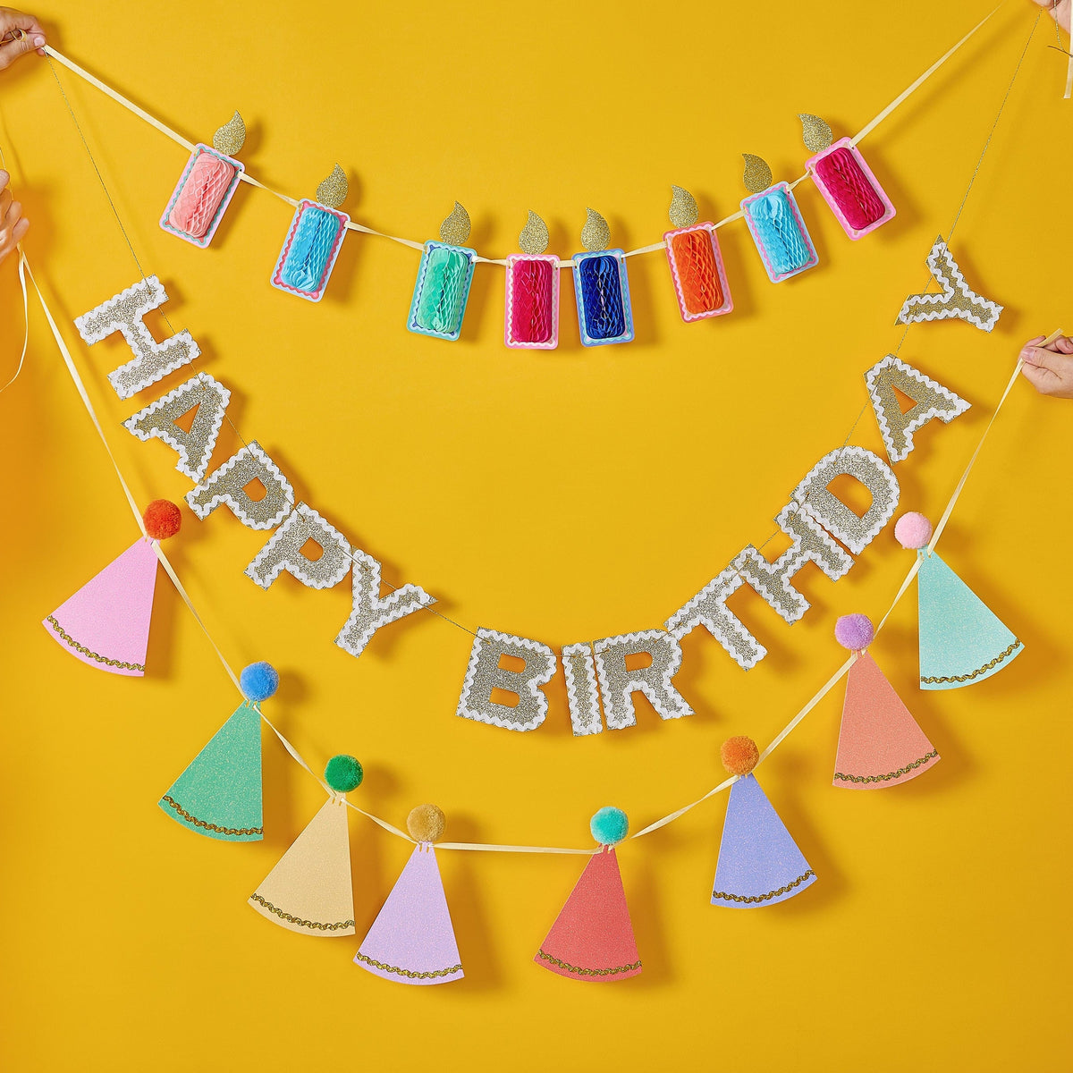 Happy Birthday Gold Shimmer Banner (Reusable Garland)