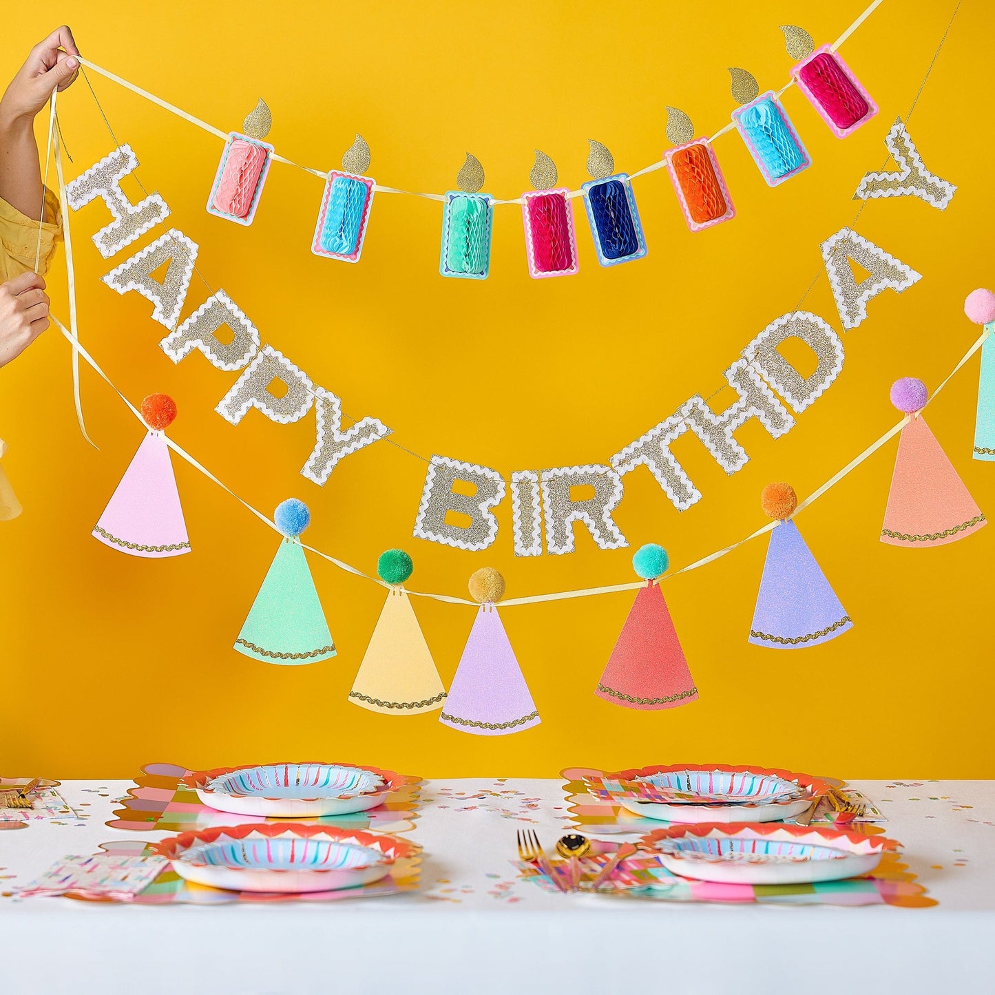 Happy Birthday Gold Shimmer Banner (Reusable Garland)