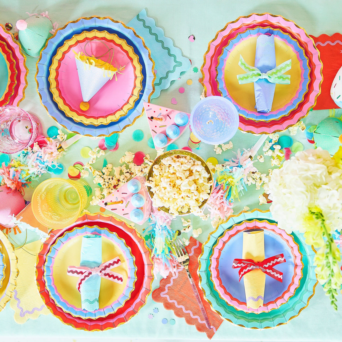Rainbow Ric Rac Assorted Dessert Plates (10 ct, 5 colors)