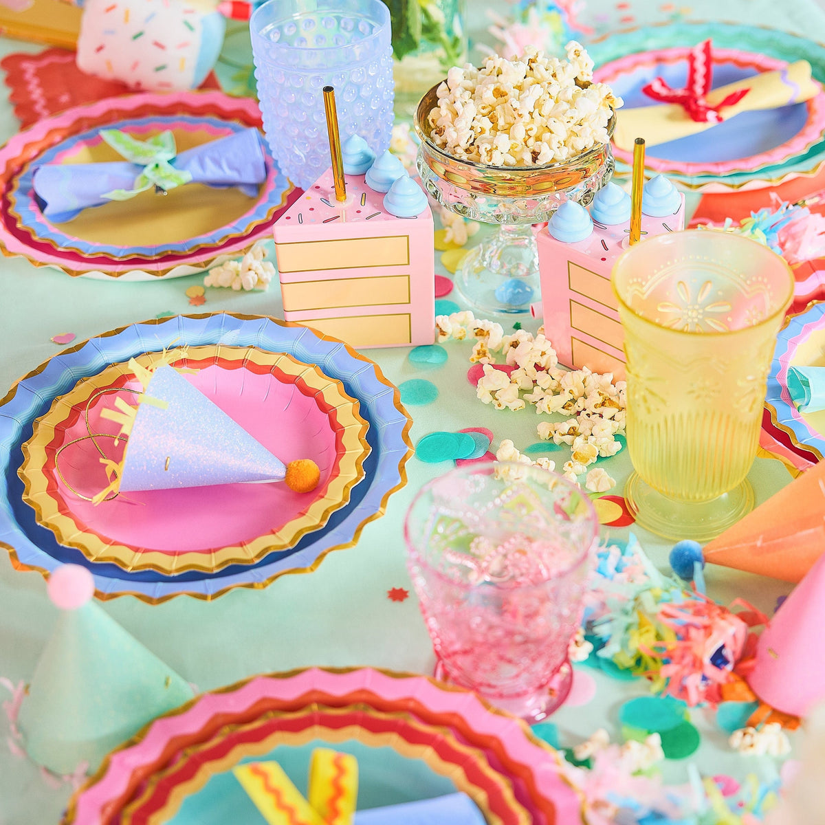 Rainbow Ric Rac Assorted Dessert Plates (10 ct, 5 colors)