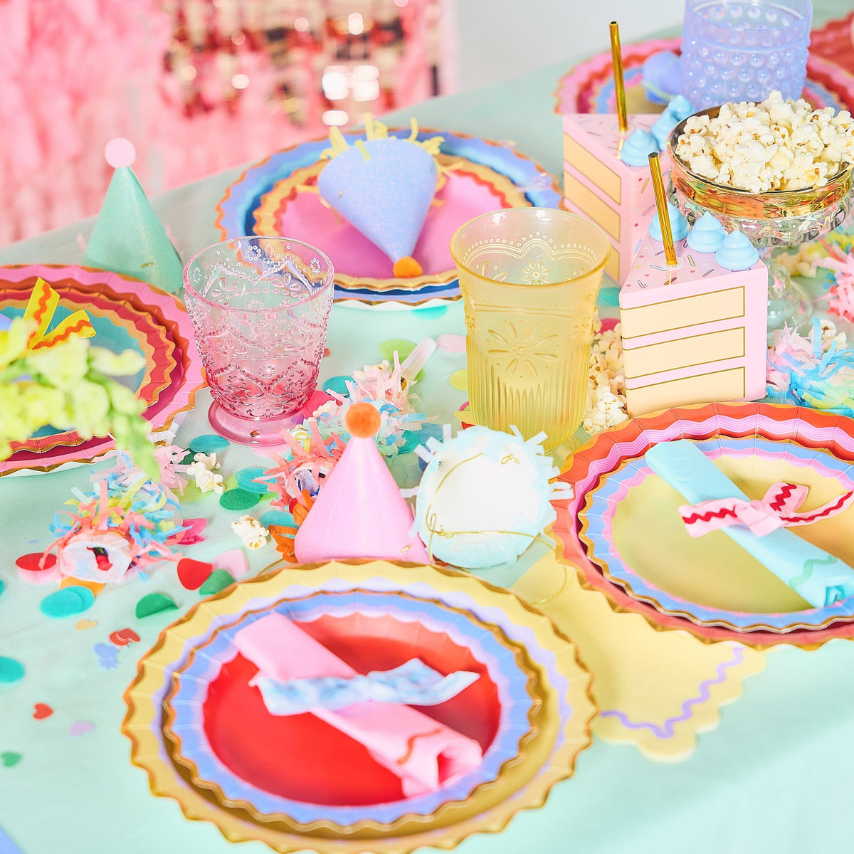 Rainbow Ric Rac Assorted Dessert Plates (10 ct, 5 colors)