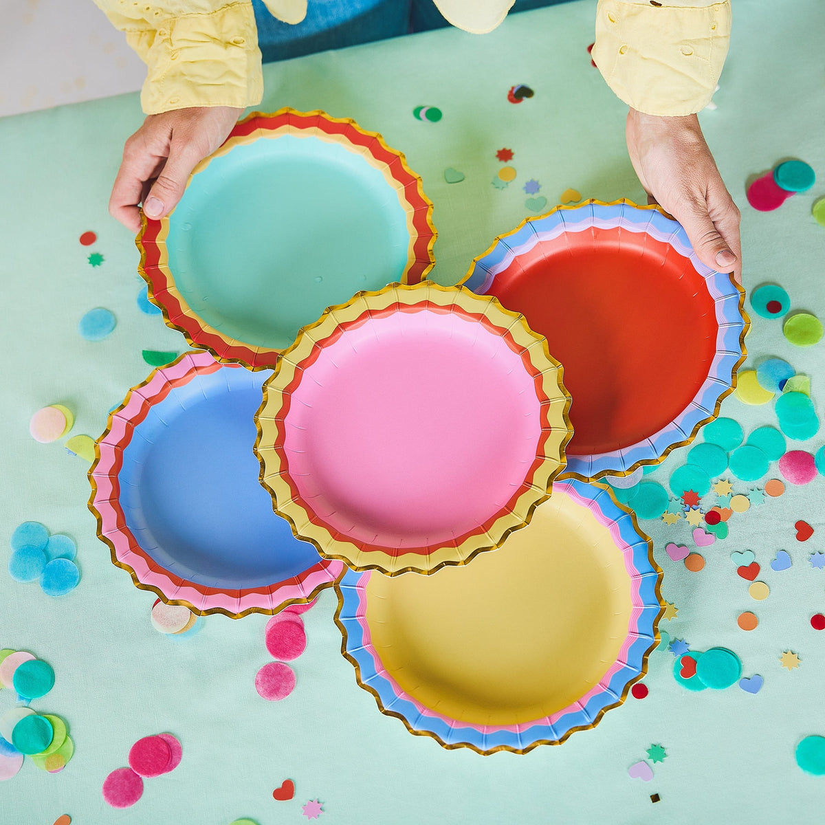 Rainbow Ric Rac Assorted Dessert Plates (10 ct, 5 colors)